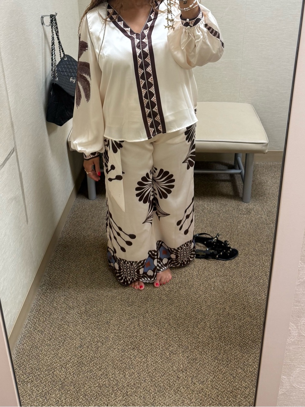 Cream and Brown Floral Two-Piece Set